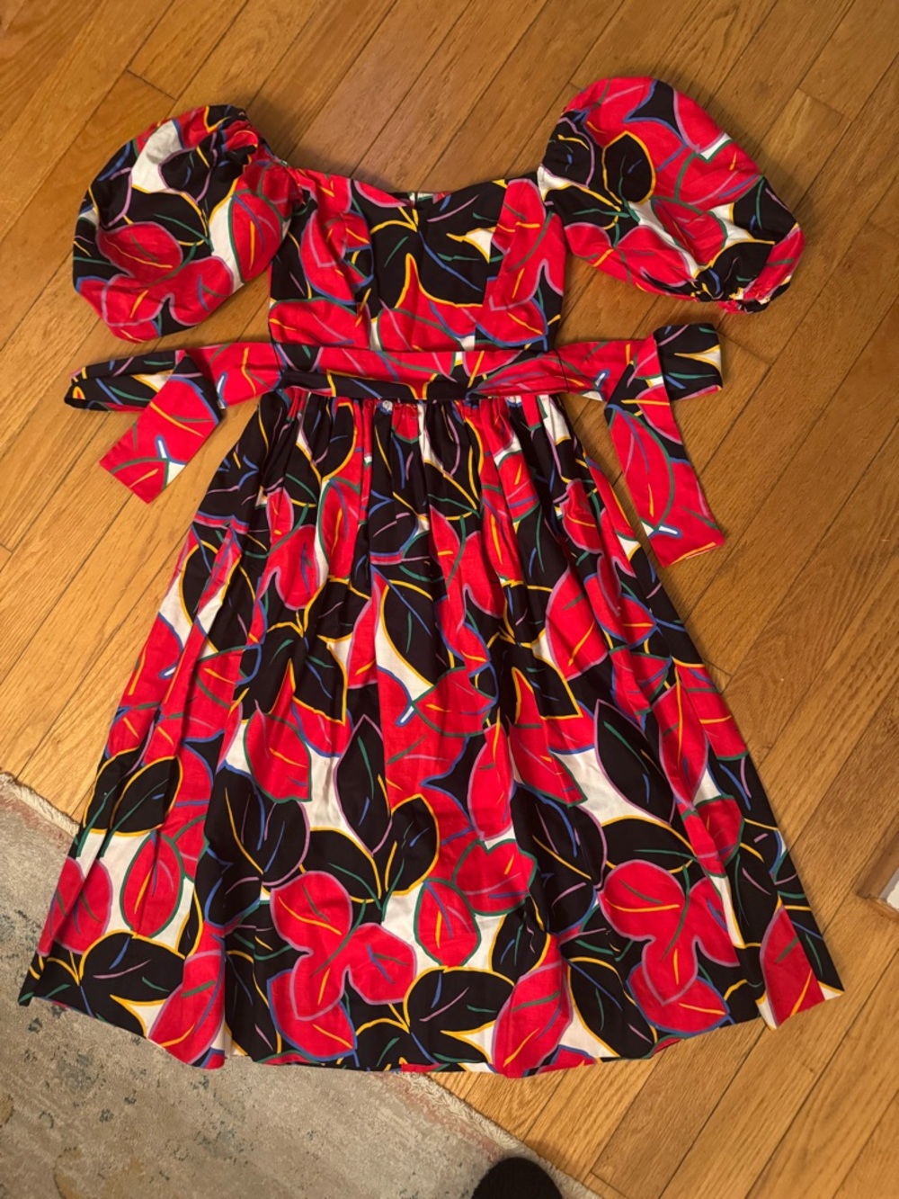 Horchow Women Vintage Floral Midi Dress 4 Puff Sleeve Statement Pinup Rockabilly